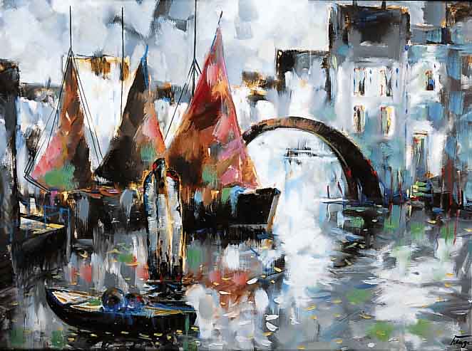 Klapczyhski, Walter, 1915-1991, war ansÄssig in Gossersweiler und Kanada, Ansicht von Ve- nedig, Öl/Lwd, re. u. sign., ca. 70 x 90 cm