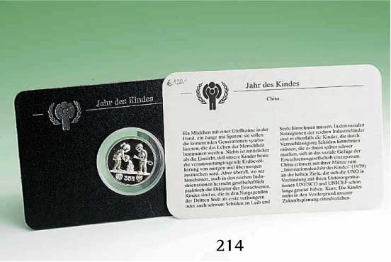 MÜnzen-Sammlung "Jahr des Kindes" 1979/1980, 10 Silber-SonderprÄgungen in polierter Platte in KlarsichtdÖschen mit Beschreibung im ...