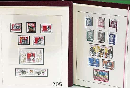 Briefmarkensammlung DDR 1949-1990, sehr um- fangreiche Sammlung in 5 Vordruck-Alben unge- braucht/postfrisch, gestempelt, von ca. 1954- 1975 ...