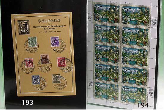 Briefmarken UNO New York, Wien, Genf, Um- weltausgaben 1991 u. 1993 in postfrischen Bo- gen, lt. Michel-Katalog EUR 400.-