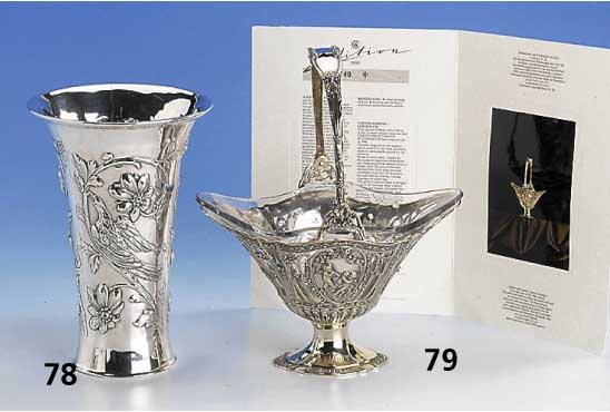 Henkelkorb Edition Christoph Wiedmann 1990, limitierte Auflage 40/100, 925er Silber, reiner Handarbeit nach dem Vorbild des 18. Jh. im Rokokostil, ...