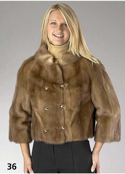 Hellbraune Saga-Mink-Nerzukurzjacke, Gr. ca. 38 cm, kl. Stehkragen, modischer, 2-reihiger-Schnitt, Überschnittene, weite Ärmel, Label Glock, ...