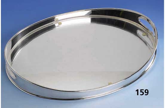 Tablett, 925er Silber, ca. 1992 g, glatte zeitlose Form, kl. Rand mit integrier- ten Griffen, ca. 44 x 34 cm, Geyer & Kraus, ovale ...