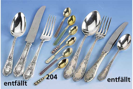Konvolut 4 x 6 LÖffel mit Email, DÄnemark, 925er Silber vergoldet: 1 x Frigast; 1 x Egon Larudisen; 1 x Hofjuwelier Michelsen; 1 x unbez., jew. ...