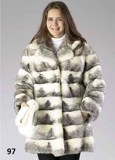 Longjacke, sogn. Black-Cross-Nerz, Gr. 40/42, weißer Nerz, schwarz quergestreift, schwarzes Innenfutter mit Stickerei, Leder- gÜrtel, ...