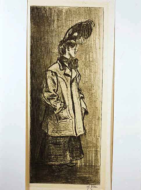 Zille, Heinrich, 1858-1929, Frau mit Pleureuse, Lithographie, re. u. mit Stempelsignatur versehen, ca. 39 x 15 cm, PP