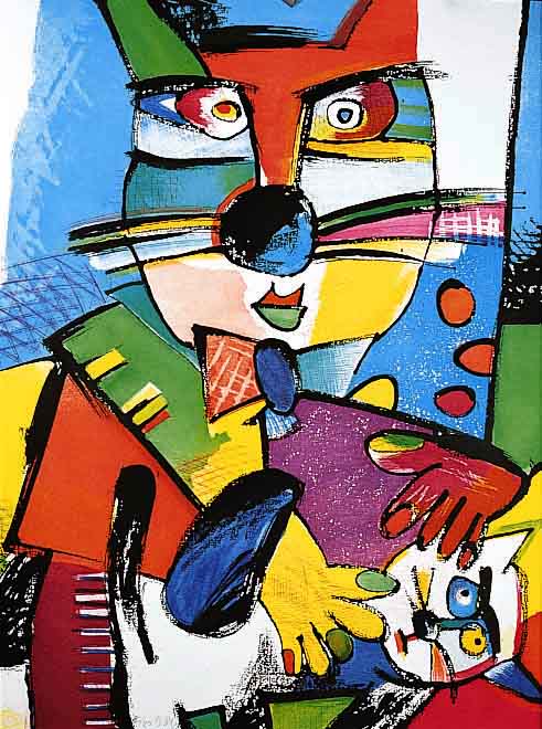 Alt, Otmar, geb. 1940, Farblithographie, handsign., Schmusekater, num. 96/180, 67x55 cm
