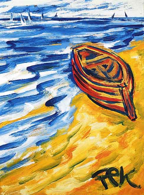 Pfefferkorn, Felix, 1945-1980 Berlin, Lonely Boat, Acryl auf Hartfaser, rÜckseitig signiert und betitelt, ca. 58 x 47 cm, R.