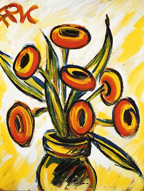Pfefferkorn, Felix, 1945-1980 Berlin, Stilleben mit Blumen, Acryl auf Hartfaser, li. o. monogr., ca. 65 x 55 cm, R.