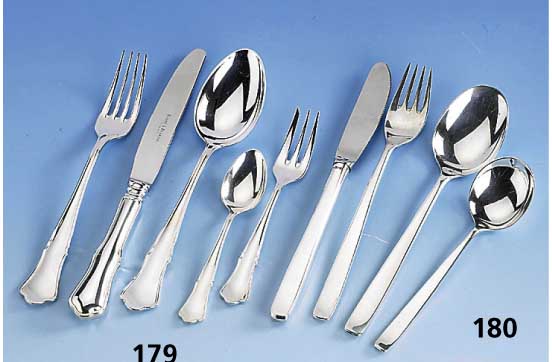 Besteck fÜr 12 Personen, Robbe & Berking, Feinsilber, limit. Auflage: 132/500, best. aus: 6 Messer (Griffe gefÜllt, Klingen Stahl), 6 Gabeln, 6 ...