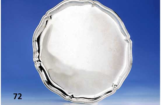 Rundes Tablett, deutsch, 30er Jahre, 800er Silber, Grimminger SchwÄbisch-GmÜnd, Barockstil, D ca. 40 cm, ca. 1315 g