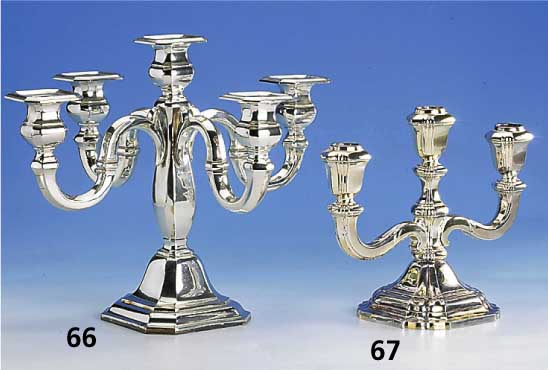 Kerzenleuchter, deutsch, Entwurf 30er Jahre, 835er Silber, Grimminger, SchwÄbisch- GmÜnd, Barockstil, 50er Jahre, Bodenplatte Metall, ca. 20 x ...