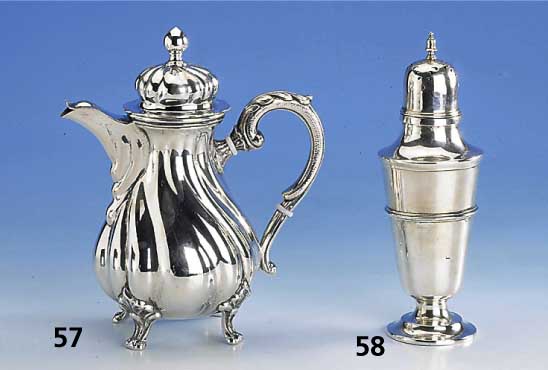 Moccakanne, deutsch um 1900, 800er Silber, reiner Treibarbeit, goudro_ niert, Barockstil, hervorragende Qual., Einzelanfertigung, H ca. 15 cm, ...