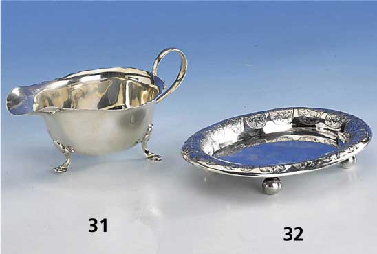 Sauciere, Mappin & Webb, um 1910, 925er Silber, leicht verbeult, ca. 6.5 x 16 x 8.5 cm