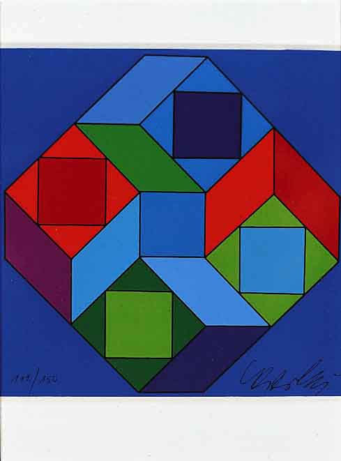 Vasarely, Viktor, 1908-1997, Etude en couleur, Farbsiebdruck von 1968, handsign. und num. 112/150, ca. 10 x 10 cm, PP, u.Gl., R