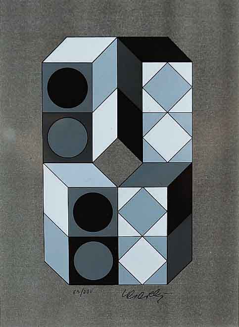 Vasarely, Viktor, 1908-1997, Etude en couleur, Farbsiebdruck von 1968, handsign. und num. 83/200, ca. 21 x 15 cm, PP, u.Gl., R