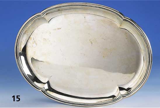 Ovales Tablett, Schweiz, Jezler, 800er Silber, leicht barockisierend, Gebr.- Spuren, ca. 475 g, ca. 33 x 25 cm