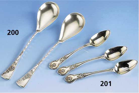 6 KaffeelÖffel, um 1890, Paris, 950er Silber, Boulanger, vergoldet, Rosen- dekor, Vorder- und RÜcks. nachgestochen, sammelw.