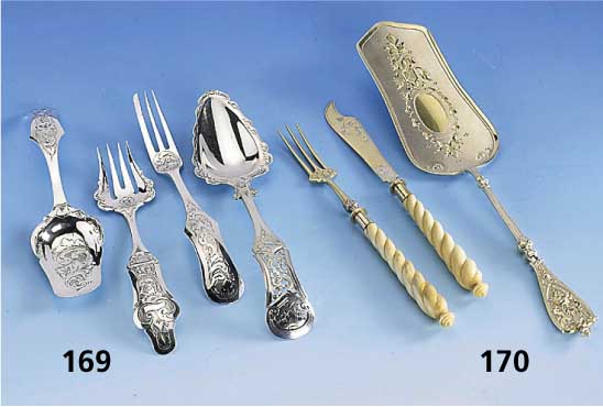 3-teil. Kuchenbesteck, um 1900, deutsch, 800er Silber teilvergoldet, Griff Bein, Wellner und Hamburg, sammelw.