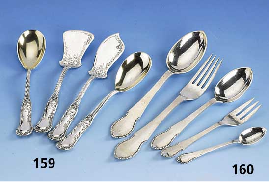 Konvolut 4 Vorlegeteile, deutsch, Koch & Bergfeld, um 1900, 800er Silber, schÖne schwere Qual., Reste alter Vergoldung, Jugendstileinschlag, ...
