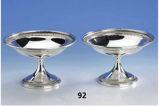 Konvolut 2 Fußanbietschalen, Amerika, 925er Silber, Fuß gefÜllt, geometrisches Muster, H ca. 9.5 cm, D ca. 15 cm