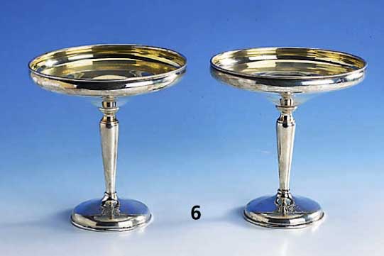 Fußanbietschalenpaar, Amerika, 925er Silber, Reste alter Innenverg., gefÜllt, Bes.-Mono- gr., H. ca. 17.5 cm, D. ca. 16 cm