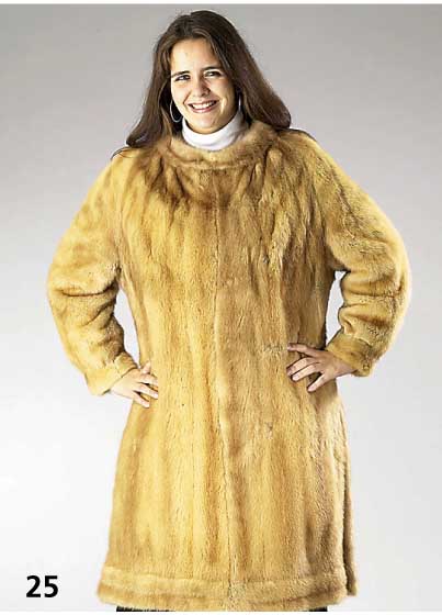 Nerzkleid, Gr. 38, pastellfarb., Bund und Ärmel mit BÜndchen, kleiner Stehkragen, seitl. geschlitzt, 2 Einschubtaschen, L. ca. 105 cm, ...
