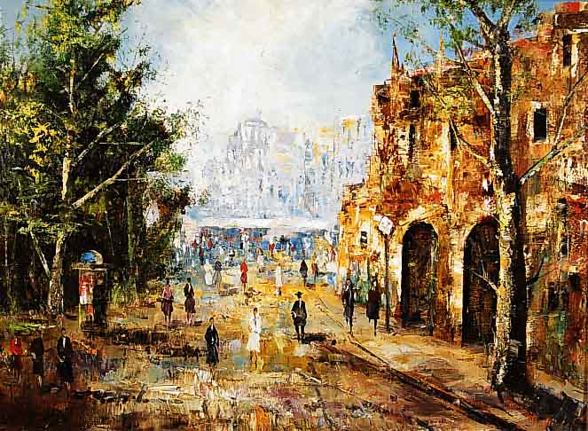 Thauer, F.K., geb. 1924 MÜnchen, Stadtszene Marseille, Öl/Lwd., signiert, 70 x 80 cm, Rahmen