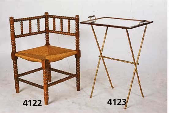 Serviertisch, deutsch wojl MÜnchen, um 1900 klappbar, Verstrebungen: Bronce massiv vergold et, Bambusstruktur, Tablett verspiegelt, Metal lgriffe, ...