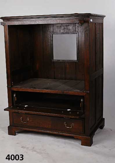 Barschrank, Belgien, um 1920, Eiche massiv, KlapptÜr und Schubfach, Sheratonstil, RÜcken mit Rahmenfenster, geeignet fÜr FernsehgerÄt, ca. ...