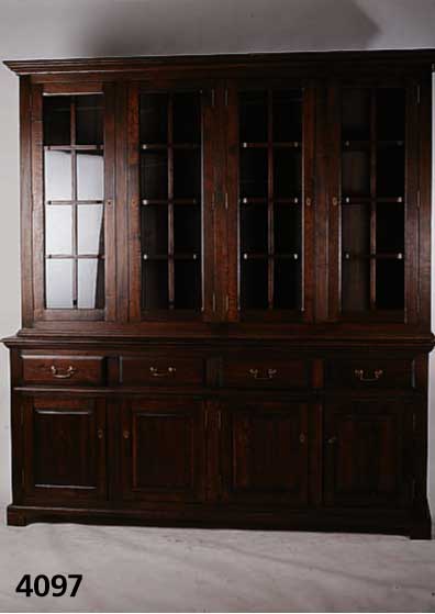 sog. Bibliothek. Elsaß-Lothringen, um 1900 Eiche massiv Oberteil verglast, Sprossenfenste r zT im FrÜhbarockstil, TÜren kasettiert, Seit en ...