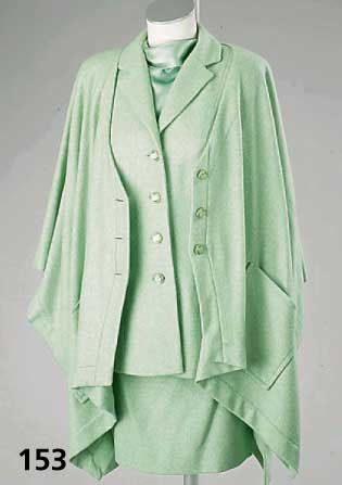 Cashmir-Outfit in apfelgrÜn, LIZ MALRAUX-De- sign, Gr. 38, best. aus: Rock, Blazer, Seidenlangarmbluse mit Schalkragen zum Binden und Poncho, ...