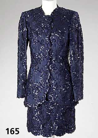 AbendkostÜm in nachtblauen Pailletten und Spitzenstoff, Gr. 38/40, Einzelanfertigung nach Maß von EXCLUSIV BY ZEEPHA COUTURE Hong Kong, Rockl. ...