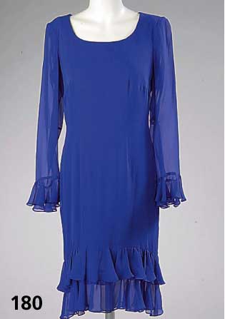 Royalblaus Cocktailkleid, LIZ MALRAUX-Design, Seide mit Volants, L. ca. 100 cm, Gr. 38