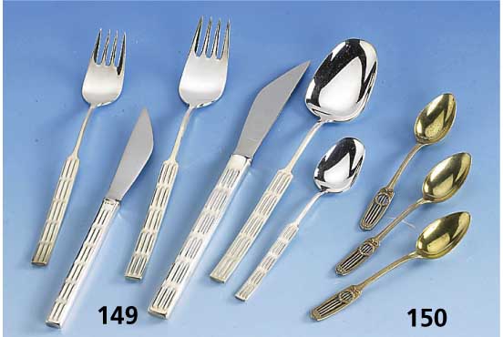 6 MoccalÖffel, 800er Silber vergoldet, Bruckmann um 1915, Lit.: Katalog v. 2001. S. 176, dekorativ, sammelw.