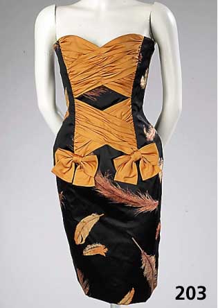 Minikleid, Gr. 38, PETER KEPPLER, schwarze Seide mit Flockprint, Federdesign, eingearbeitete Korsage, trÄgerlos, L. ca. 83 cm, ehem. Neupreis DM ...