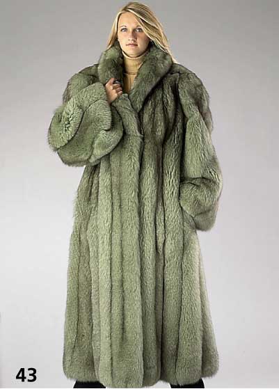 Fuchsmantel, Gr. 42, gefedert, grÜn/grau eingefÄrbt, 2 Einschubtaschen, grÜnes Innenfutter, RÜckenl. ca. 131 cm