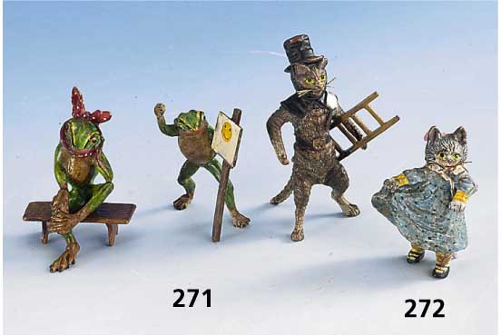 2 Skulpturen "Wiener Bronze", nach 1900, "Katze mit Kleid", H. ca 5 cm; "Schornstein- fegerkatze", H. ca. 7 cm, ...
