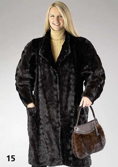 Dunkelbrauner Mantel aus Nerzpfoten, Gr. 38/ 40, mit RÜckenriegel, 2 Taschen, gepunkt. Innenfutter, RÜckenl. ca. 96 cm, dazu 1 Muff- handtasche ...