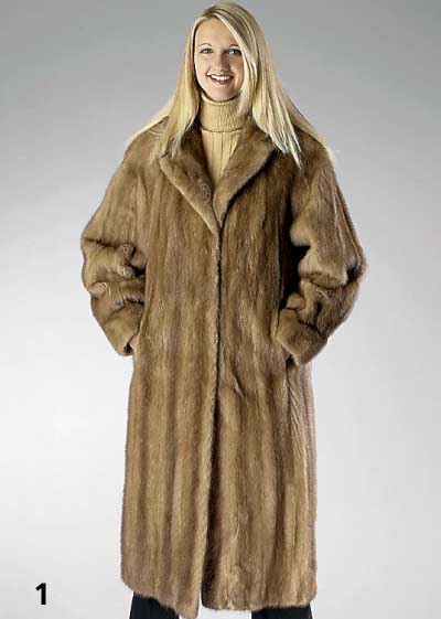 Hellbrauner Saga-Mink-Nerzmantel, Gr. 40, 2 Einschubtaschen, stÄrkere Tragespuren, RÜckenl. ca. 110 cm