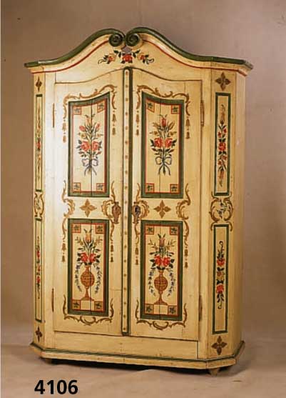 Schrank, sÜddeutsch, 1830/40, NÄhe zu Bad TÖlz, z.T. Kiefer massiv, Inneneinteilung z.T. mit AblagefÄchern, Bemalung neu, spannungsriss ig, ...