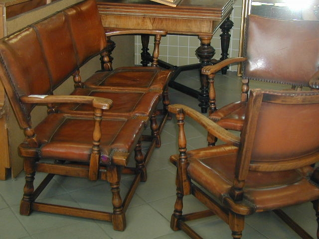 2 StÜhle und eine Bank, deutsch, FrÜhbarock- stil, LederbezÜge