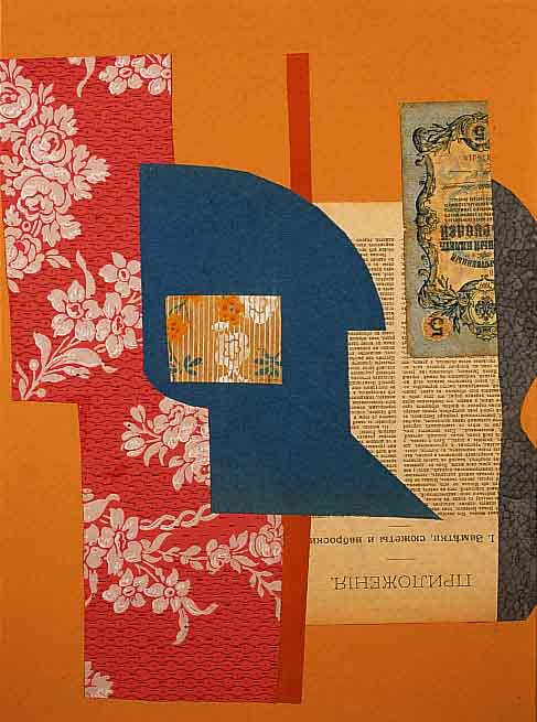 Monogrammist U.K., Russland, um 1930, Collage aus Zeitung, Aktie und TapetenstÜcken, re. u. monogrammiert, ca. 45 x 43 cm, u.Gl., R.