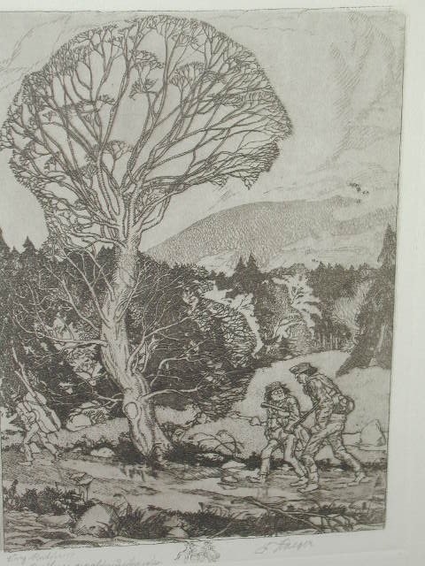 Ferdinand Steeger, Radierung, 30er Jahre, BÖhmische Waldmusik