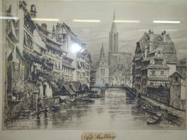 Christian Pinet, Radierung von Alt Straßburg "Quai de la petite France", 14/190