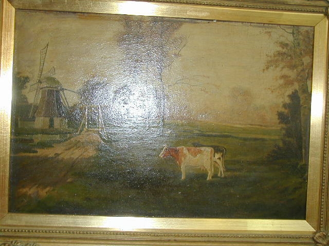 Jan van Loos, ÖlgemÄlde auf Holz, geboren 1874 und gestorben 1939 in Den Haag, hier: weite stiltypische hollÄndische Landschaft, mit Vieh , ...