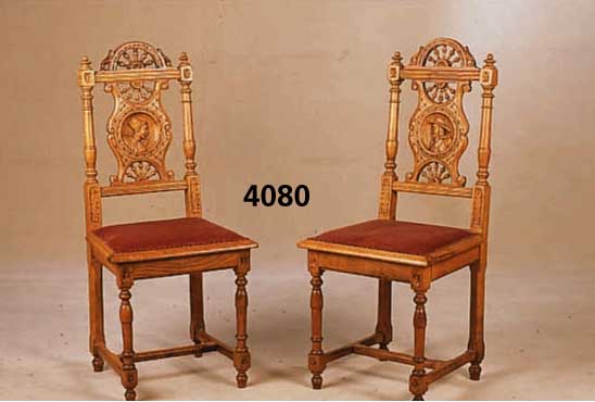 6 StÜhle, Belgien, um 1890/1900, Eiche massiv, reiche Drechselarbeit, RÜckenlehnen mit frieshaften Darstellungen von alten hollÄndischen ...