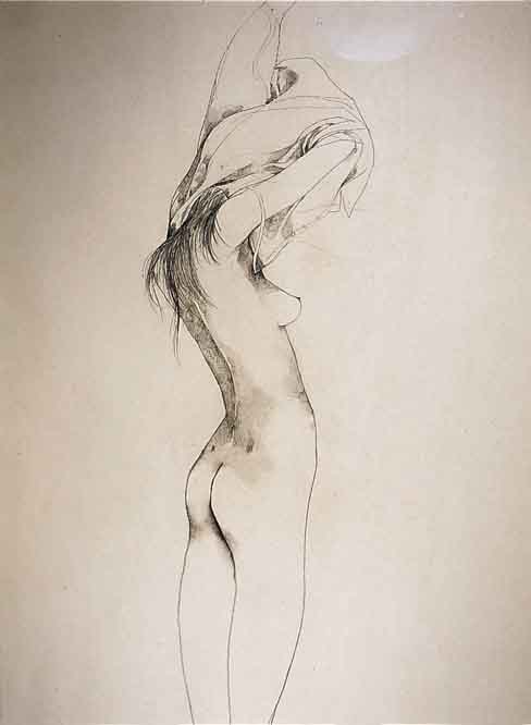 Bruni, Bruno, geb. 1935, Deshabillage, Bleistiftzeichnung auf grauem Papier, handsigniert und dat. 84, ca. 99 x 68 cm, u.Gl.