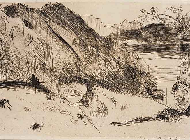 Corinth, Lovis, 1858-1925, Urfeld-Walchensee, Radierung auf Japanpapier von 1923, re. u. signiert, eines von 25 signierten Exemplaren, WVZ MÜller ...
