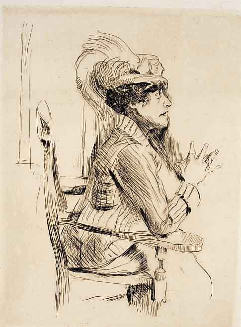 Corinth, Lovis, 1858-1925, Dame mit Federhut, Radierung, handsigniert und bezeichnet: Probedruck, einer von nur 5 ausgefÜhrten Drucken, WVZ ...